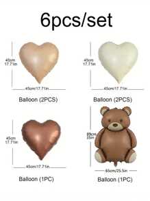 6pcs/Set 18-Inch Vintage Heart Aluminum Foil Balloons Decorated With Coffee Bears For Birthday, Weddings, Valentine'S Day, And Other Gatherings Back To School Valentine Day - Multicolor - View 4