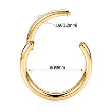 16 克雙圈不鏽鋼無縫綁留珠鉸鏈段鼻環：直徑 8 毫米 10 毫米軟骨耳環 - 金色 - 查看 2