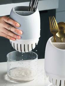 1pc Chopsticks Holder With Draining Basket, Chopstick Rest, Cutlery Storage Box For Kitchen Table - Grey - View 6