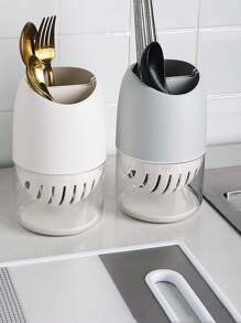 1pc Chopsticks Holder With Draining Basket, Chopstick Rest, Cutlery Storage Box For Kitchen Table - Grey - View 7