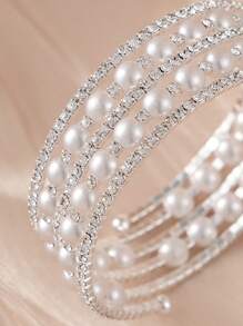 1款女士豪華幾何形鑲鑽手鐲,婚禮/新娘/高級訂製系列 - 銀色 - 查看 3