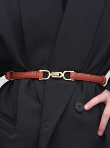 Adjustable PU Leather Ladies Dress Belts Women's Thin Waistband Slim Decorative Shirt With Dress Gold Color Buckle Girdle - Orange - View 1