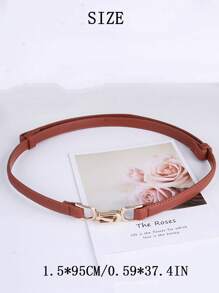 Adjustable PU Leather Ladies Dress Belts Women's Thin Waistband Slim Decorative Shirt With Dress Gold Color Buckle Girdle - Orange - View 4