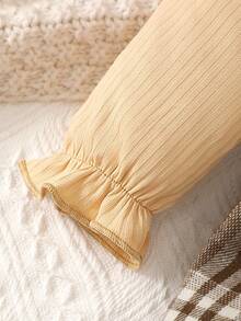 一件可愛的實心嬰兒女士紋身連衣裙,配有蝴蝶結和格子裙子,適合春秋季節 - 杏色 - 查看 7