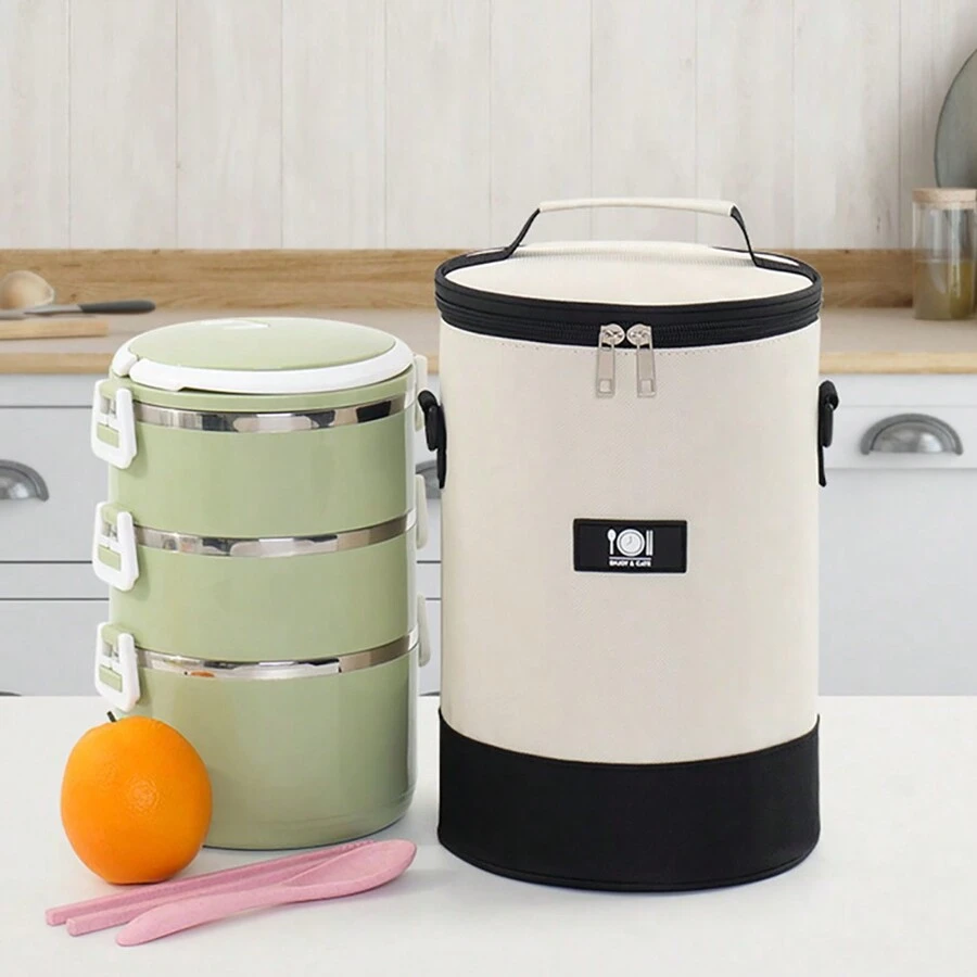 1入翻蓋隔熱午餐手提袋，可裝可愛動物圖案便當盒，學生女士學校組織袋，老師收納袋，教室袋，教室組織袋 - 黑與白 - 查看 1