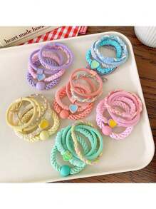 5pcs Children's High Elasticity Hair Ties, No Damage Scrunchies & Highly Attractive For Girls - Green - View 4