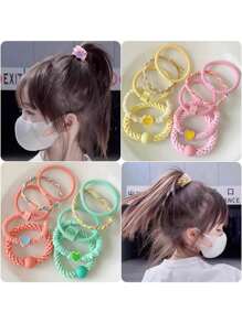 5pcs Children's High Elasticity Hair Ties, No Damage Scrunchies & Highly Attractive For Girls - Green - View 3