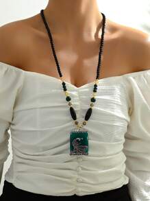 1pc Fashionable & Simplistic Peacock & Geometric Shaped Women's Long Necklace/Sweater Chain - Green - View 3