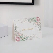 10sets Simple Elegant Foil Stamping Floral Wreath Design Envelopes And Greeting Cards Set, Suitable For Wedding Ceremony Congratulation Cards, Including Envelopes And Sealing Stickers, Perfect For Bride To Write Personalized Thank You Cards - Best Wishes 006 - View 4