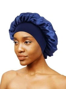 1pc Women's Satin Solid Sleep Cap Night Sleep Hat Hair Protection Hat Unisex Sleeping Cap Back To School Hair Bonnet Shower Towels For Beauty Salon, Hotel Sports,Home Essentials, Towel, Skin Care - Navy Blue - View 4