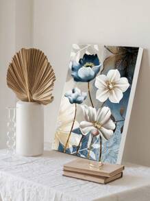 1入組複古花卉油畫,帶框帆布牆藝海報,抽象極簡藍粉色花卉牆飾畫,適用於有框臥室客廳裝飾 - 彩色 - 查看 4