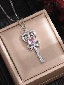 1個法式豪華閃亮cz鑲嵌無限/棒垃圾項鍊,不銹鋼18k鍍金,心形項鍊,可愛的情人鎖骨鍊,全身搭配時尚的珠寶禮物,適用於情人節 - 項鍊 - 查看 1