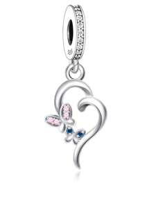 1入組簡約925純銀心形和蝴蝶形珍珠diy吊墜,男女適用,派對、宴會、慶典 - Q3205 - 查看 1