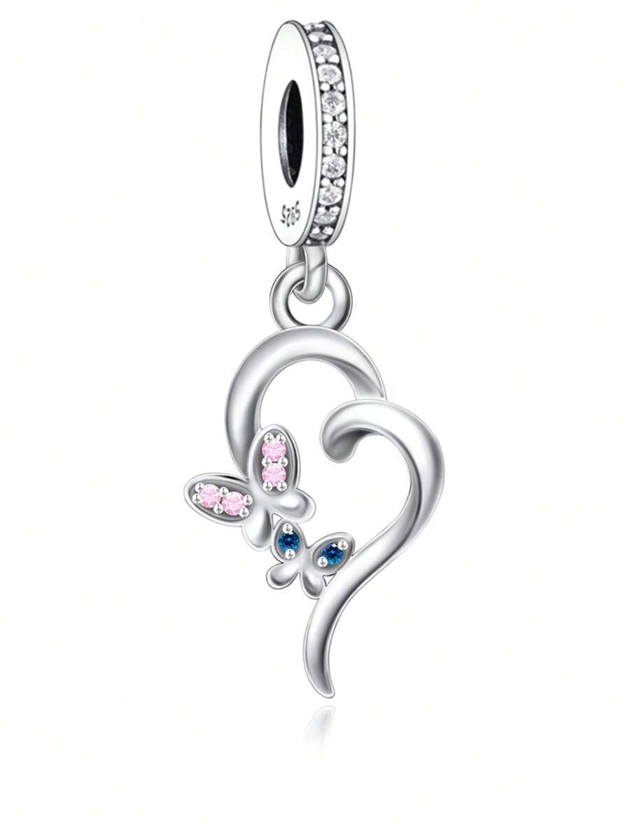 1入組簡約925純銀心形和蝴蝶形珍珠diy吊墜,男女適用,派對、宴會、慶典 - Q3205 - 查看 1