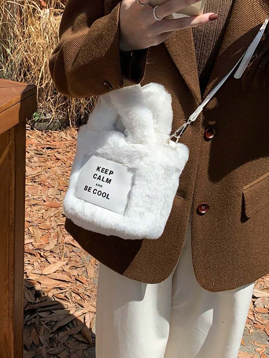 Fall/Winter Plush High-Capacity Adjustable Shoulder Strap Handbag With Superior Texture, Casual And Versatile, Suitable For Students Playing In The Snow - White - View 1