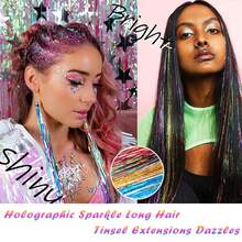 6入組（1200股）玫瑰紅閃爍燙燙棉絲,具有耐高溫特性,多色顏色36/48英寸閃爍童話髮飾,非常適合聖誕新年萬聖節或角色扮演派對,是女性和女孩的髮飾好幫手 - 玫紅色 - 查看 5