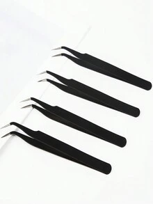 Anti-Static Stainless Steel Nail Art Tool Set With Bent & Straight Tweezers, Rhinestone Picker, Sticker Remover, For Home Or Salon Single Pack - Black - View 4