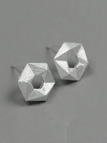 ESBERRY 1對極簡主義3d六角形耳釘,適合女士,s925純銀材質,母親節情人節優雅華麗的上等女士珠寶禮物 - 銀色 - 查看 5