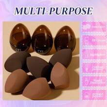 便攜式雙用途化妝海綿套裝,6入組化妝海綿+ 3入組蛋型收納與定妝海綿,柔軟蓬松適合所有膚質,日常和旅行必備 - 咖啡棕 - 查看 7