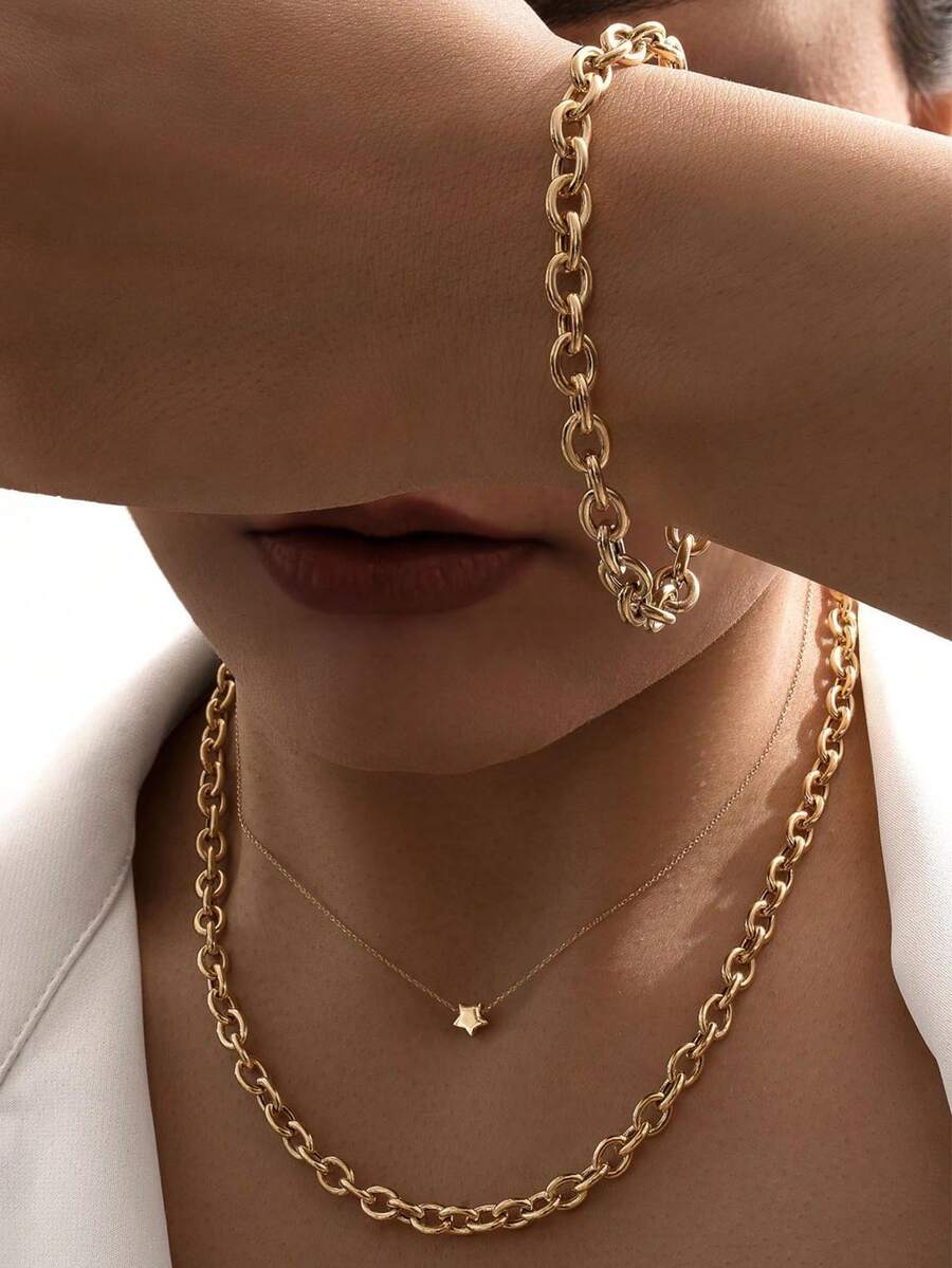 1入組女性多層頸鏈和手鐲套裝,時尚派對珠寶禮物 - 星星 - 查看 1