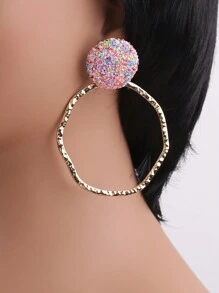 sehuoran 1对圆形金属彩色水晶水滴耳环，高品质水钻首饰配饰，女士批发耳环，波西米亚风水滴耳环，黑色夸张耳环 - Style 1 - 查看 15