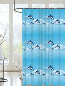 1 Pieza Cortina De Ducha De Baño Hecha De Material Peva, Patrón De Delfín, Con Ganchos Incluidos - Multicolor - Ver 3