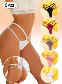 5入組女式無縫雙帶混織丁字褲 - 彩色 - 查看 1