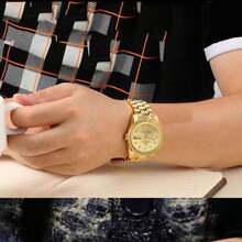 Thiết kế vương miện Nam Chống nước Đồng hồ Với Chất rắn Vàng Màu sắc Thép Dây đeo , Làm Việc  Cao-kết thúc Đúng mốt Đồng hồ đeo tay , Ngày lễ tình nhân Qủa tặng - Vàng - Xem 4