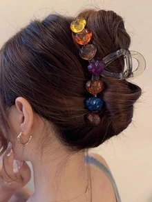 1個亞克力多色心形裝飾髮夾,適用於日常使用和作為送給朋友的禮物 - 無色 - 查看 2