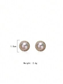 1對法式風格精緻的立體圓珍珠耳針,女款,極簡主義,百搭,高端耳飾 - 灰色 - 查看 5