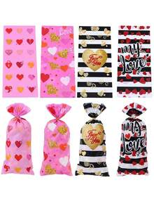 50入組情人節糖果心形玻璃紙袋、婚禮禮物、小吃包裝opp平口袋 帶繩扣 - 彩色 - 查看 4
