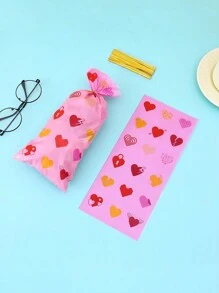 50入組情人節糖果心形玻璃紙袋、婚禮禮物、小吃包裝opp平口袋 帶繩扣 - 彩色 - 查看 9