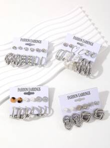 23 Pairs Of Gold Earrings And Ring Shaped Earrings Set With Sparkling Rhinestones For Simple Style Zinc Alloy Jewelry Gifts For Friends - Style 1 - View 6