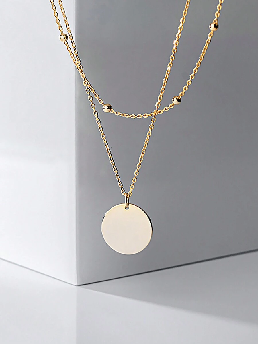 ESBERRY 1 Charm Tròn 2 Lớp Vòng Đeo Cổ Cho Nữ Bạc S925 Mỹ Món Quà Trang Sức - Vàng - Xem 1