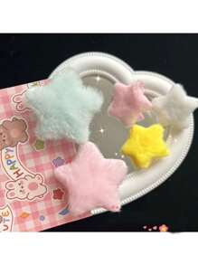 1 件可爱日式毛绒星星发夹，适合女孩、发夹、侧夹、头饰 - 粉色 - 查看 3