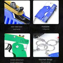 Rubber Band Gun Toy, Mini Metal Folding Rubber Gun, With Keychain And Rubber Bands, Suitable For Outdoor Activity Games - Green - View 3