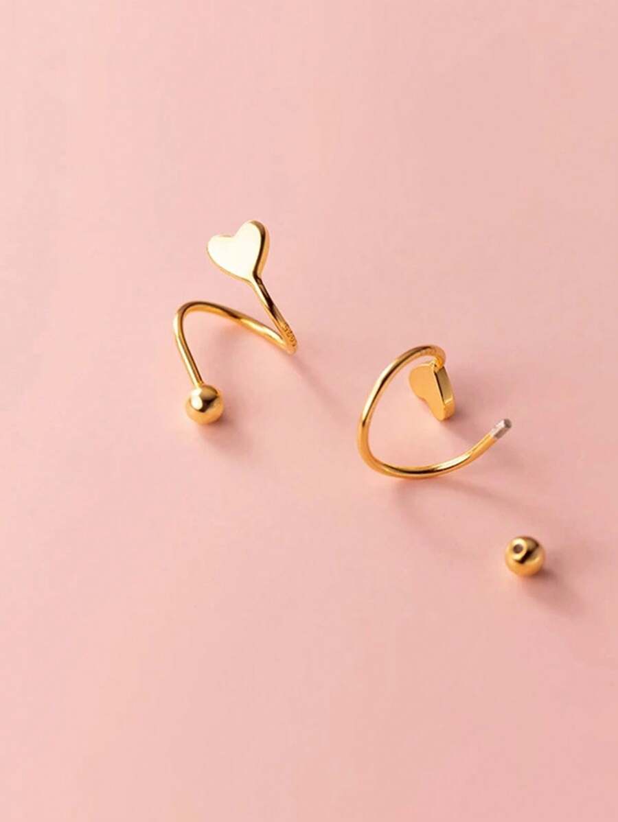 S925 Sterling Silver Heart Shape Spiral Earrings, Fashionable, Luxurious, Cute, Sweet Ear Studs For Women - Gold - View 1
