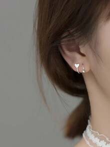 S925 Sterling Silver Heart Shape Spiral Earrings, Fashionable, Luxurious, Cute, Sweet Ear Studs For Women - Gold - View 3