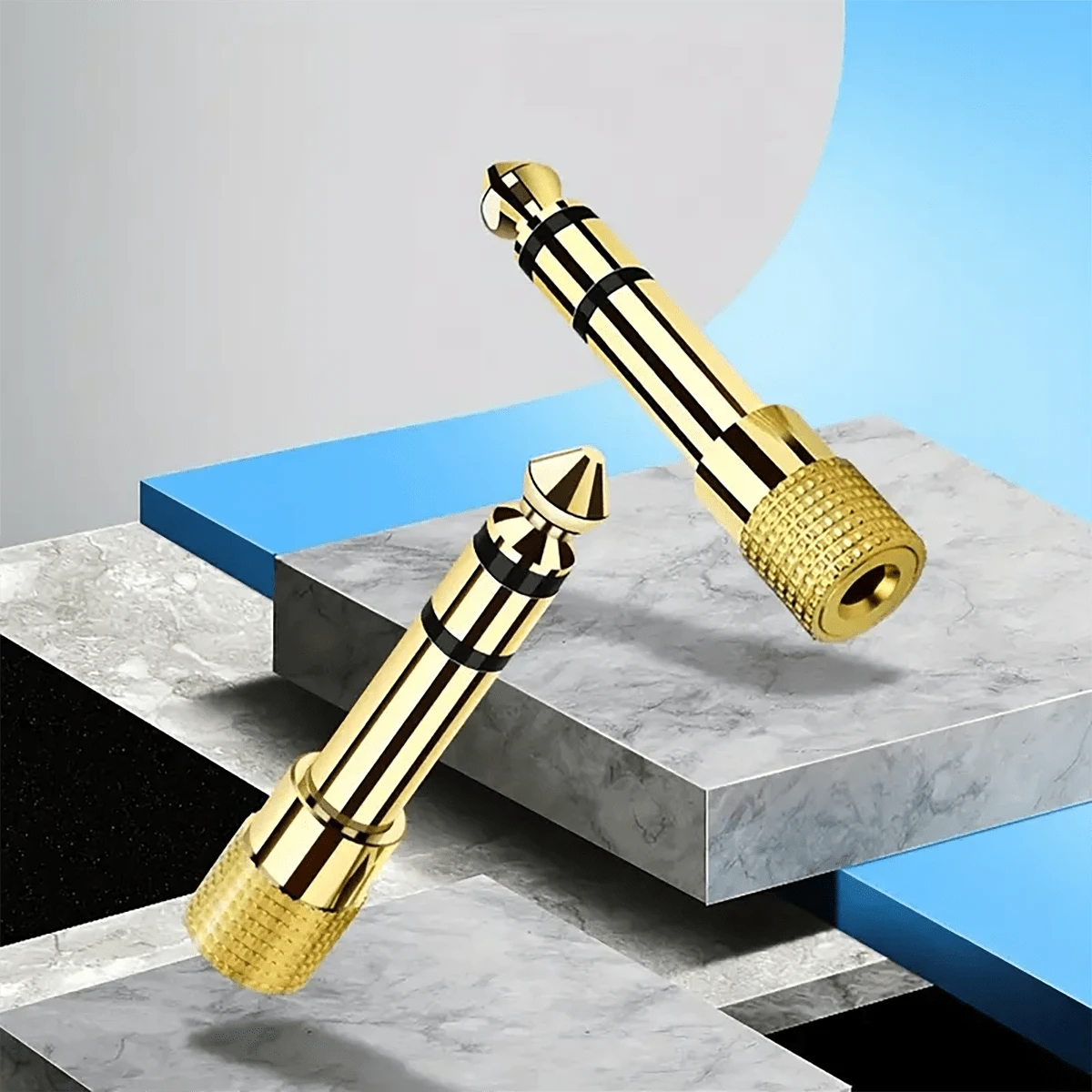 2入組6.5mm公轉3.5mm母音頻轉換器,適用於耳機擴音器麥克風aux,6.5mm轉3.5mm音頻轉換器 - 金色 - 查看 1