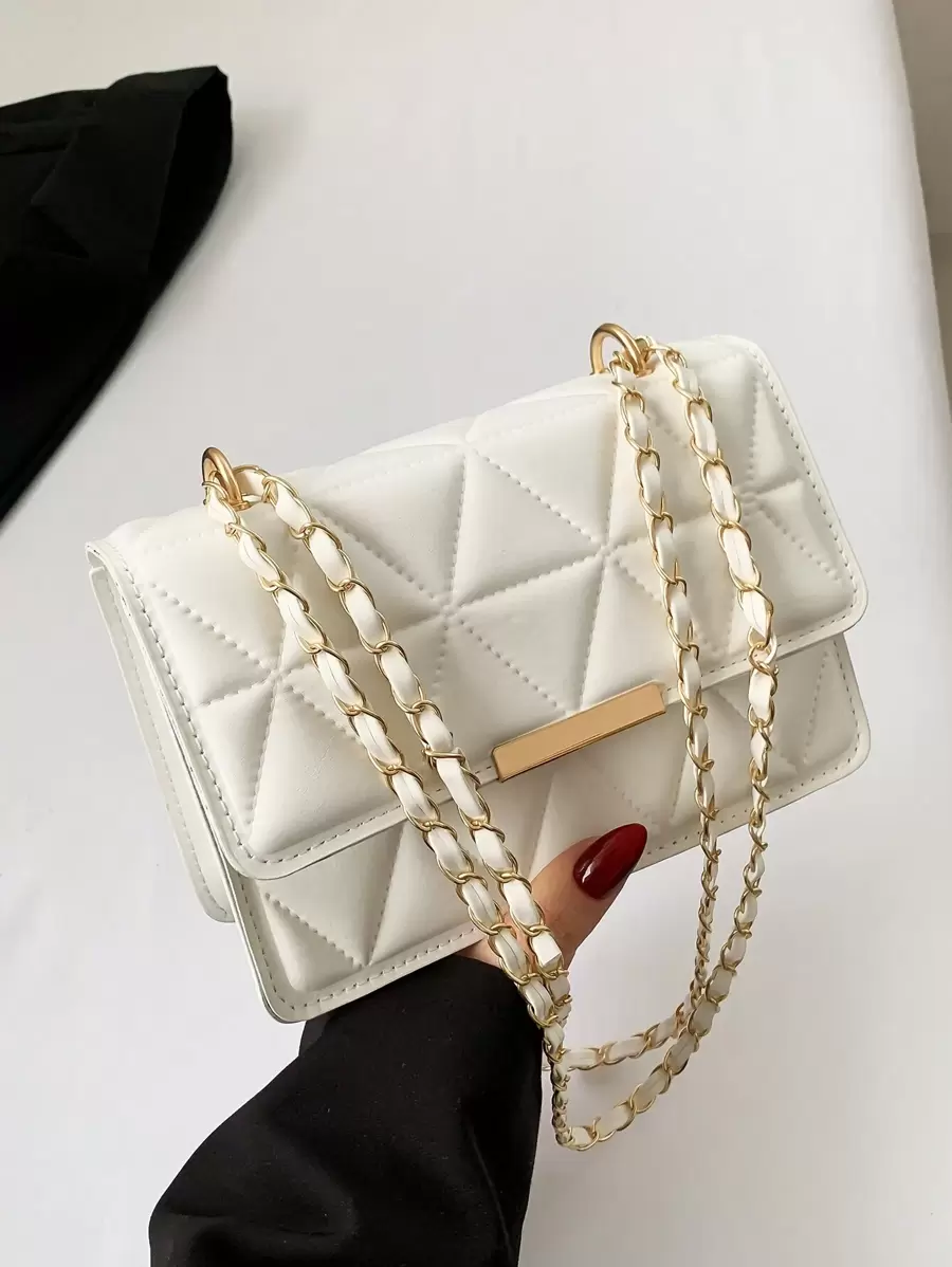 Fashionable Solid Color Flap Over Press Stud Lock Chain Strap Mini Shoulder Bag