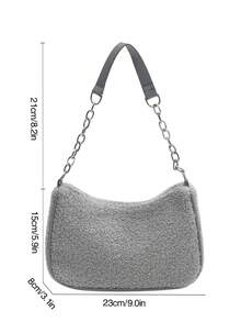 Fashion Solid Color Velour Zipper Closure Minimalist Chain Shoulder Bag - Grey - View 2