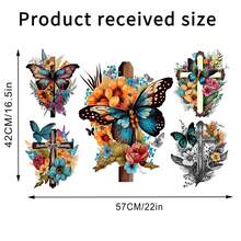 1 套十字、花卉和彩色蝴蝶設計自黏牆貼,適合客廳和臥室牆壁裝飾 - 彩色 - 查看 3