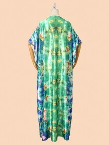 1 件大尺碼弧形下擺沙灘罩衫連身裙,性感寬鬆防曬 - 彩色 - 查看 3