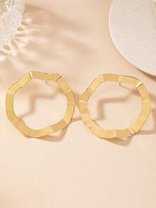 1 对不对称几何波浪图案镂空圆形耳环，复古欧式风格，夸张设计 - 金黃色 - 查看 6
