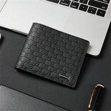 男士短款钱包带身份证照片驾驶证窗口压花蕾丝字母图案皮革钱包超薄男士情人节礼物钱夹钱包信用卡银行卡夹钱包超薄钱袋包卡夹 - 黑色 - 查看 4
