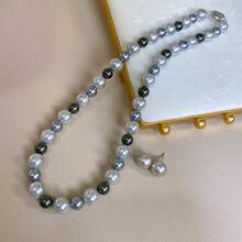 1pc Seashell Pearl Necklace, Fashionable Classic Style Suitable For Women's Daily Wear - Grey - View 1