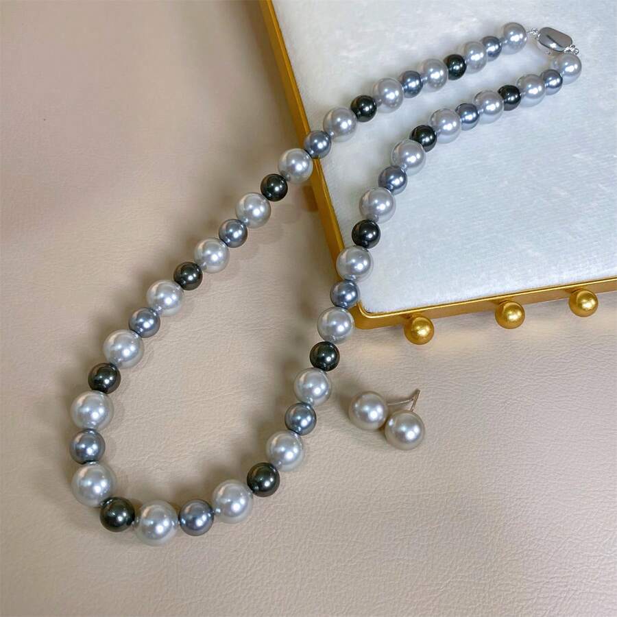 1pc Seashell Pearl Necklace, Fashionable Classic Style Suitable For Women's Daily Wear - Grey - View 1