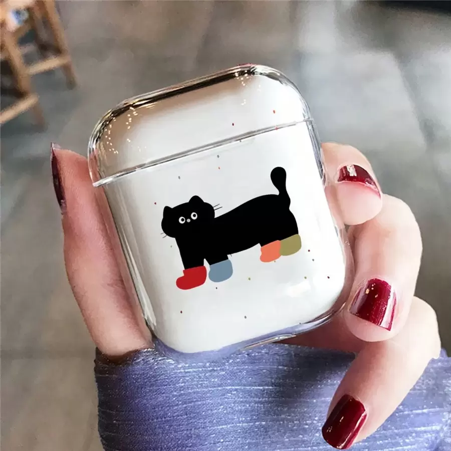 Transparent Colorful Cat Socks Protective Case Compatible With AirPods 2/3/Pro/Pro2/ 4 - Clear - View 1