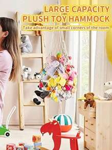 1pc Cream Cute Stuffed Animal Net or Hammock, Toy Hammock, Teddy Bear Hammock, Toy Hammock, Stuffed Animal Storage Corner Hanging Net Rack, Mesh Hammock Plush Toy Storage Rack for Bedroom, Nursery - Perfect Bedroom Decor Toy storage rack for playroom! - Beige - View 3