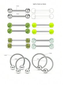 16 Piezas Barras De Pezón Anillos De Barra De Perforación Del Pezón De Acero Inoxidable Anillos De Lengua Cubic Zirconia Minorista De Pezón Joyería De Piercings Corporales 14 Gauge